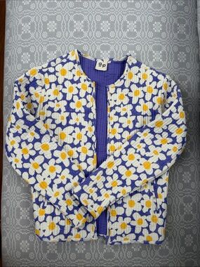 Floral Quilted Blazer Jacket in Purple & Yellow by